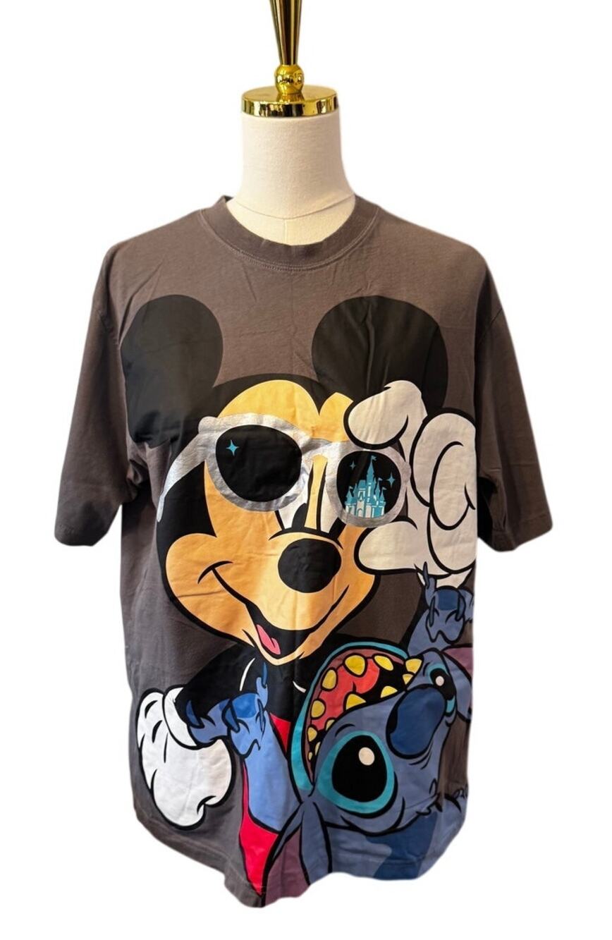 Tokyo Disney Resort Mickey Mouse Stitch Graphic T-Shirt Gray LL Japan Exclusive
